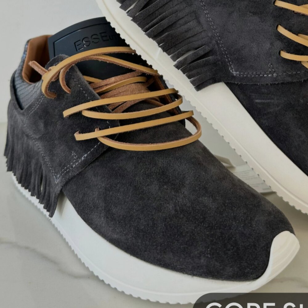 Leather Fringe Sneaker - Black
